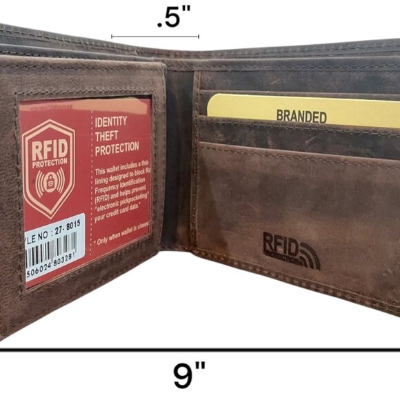 Men's Bi-Fold Genuine Cowhide Leather Wallet with RFID - Picture 8 of 8